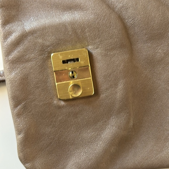 Leather Kindle Ready | latte colored triangle shaped handmade crossbody - Picture 7 of 13